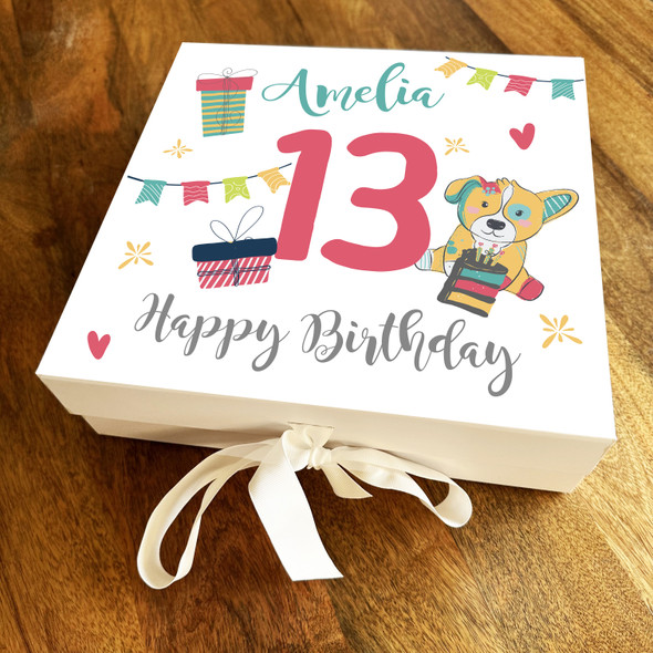 Dog Pink Blue Green Girls Pink Any Age Square Personalised Birthday Gift Box