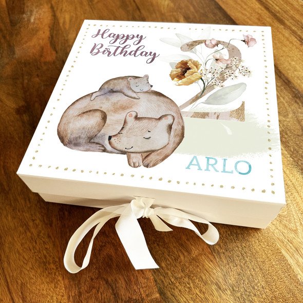 Mummy & Bear Cute Neautral Any Age 2 Personalised Keepsake Birthday Gift Box