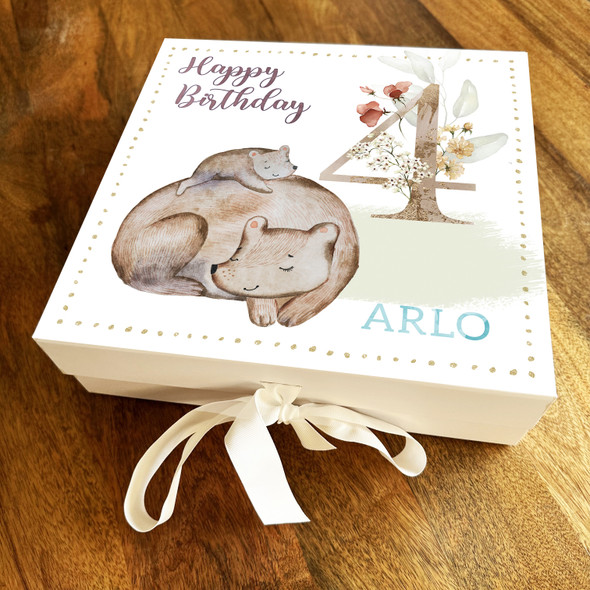Mummy & Bear Cute Neautral Any Age 4 Personalised Keepsake Birthday Gift Box