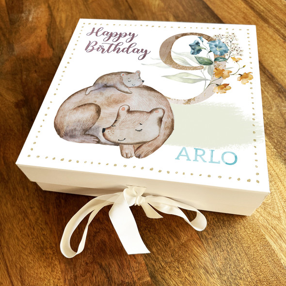 Mummy & Bear Cute Neautral Any Age 9 Personalised Keepsake Birthday Gift Box