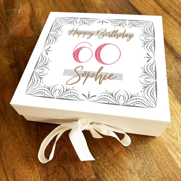 Deco Classic Gold Adult Any Age 60th Square Personalised Birthday Gift Box