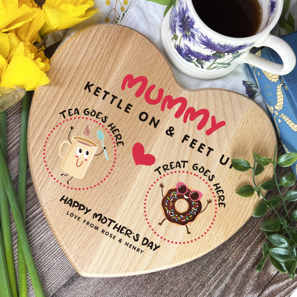 Donut & Tea Cup Tea Cupcakes Heart Treats Mum Personalised Serving Board