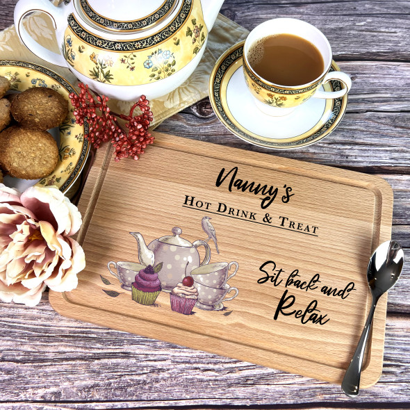 Vintage Style Tea Set Treats Nanny Personalised Serving Board