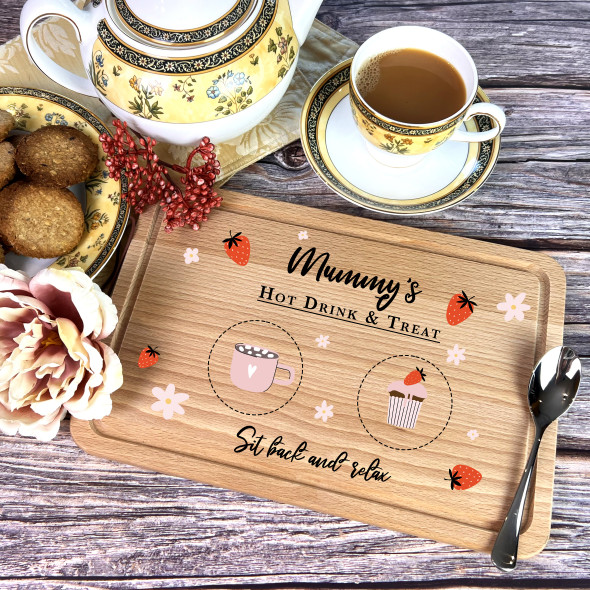 Cup Of Tea Treats With Strawberry Muffin Mum Personalised Kitchen Serving Board