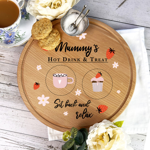 Cup Of Tea Treats With Strawberry Muffin Mum Personalised Round Kitchen Serving Board