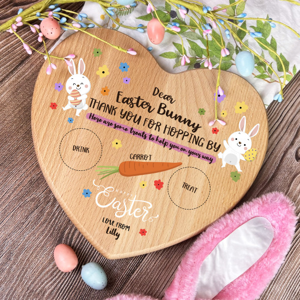 Easter Bunny Drink And Treat Stop Here Heart Personalised Treat Board