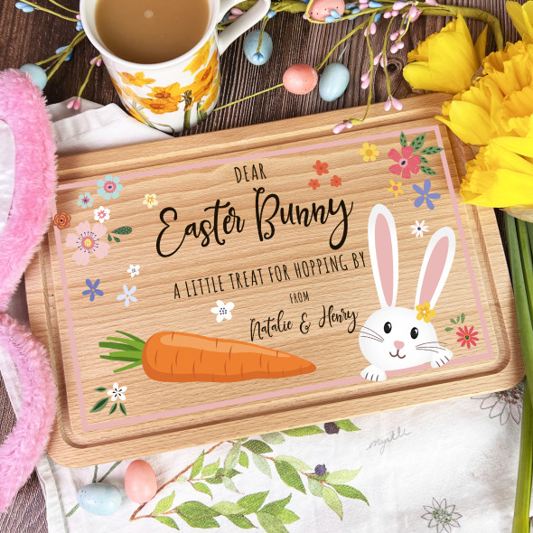 Floral Easter Bunny Carrot Stop Here Personalised Treat Board