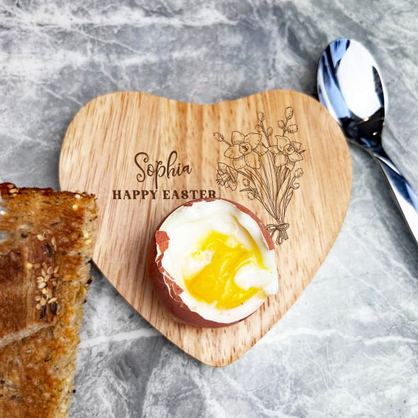 Happy Easter Daffodils Personalised Gift Heart Shaped Breakfast Egg Holder Board