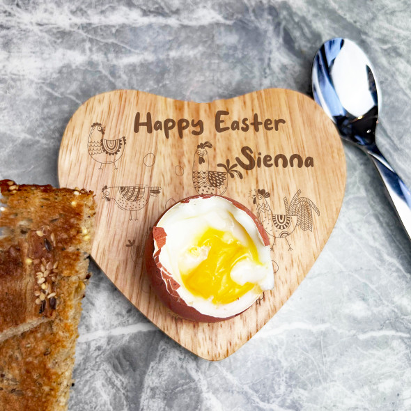 Cute Chickens Easter Personalised Gift Heart Shaped Breakfast Egg Holder Board