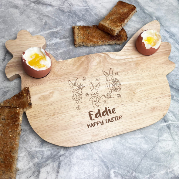 Easter Bunnies Personalised Gift Eggs & Toast Soldiers Chicken Breakfast Board