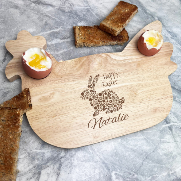 Floral Bunny Easter Personalised Gift Eggs & Toast Chicken Breakfast Board