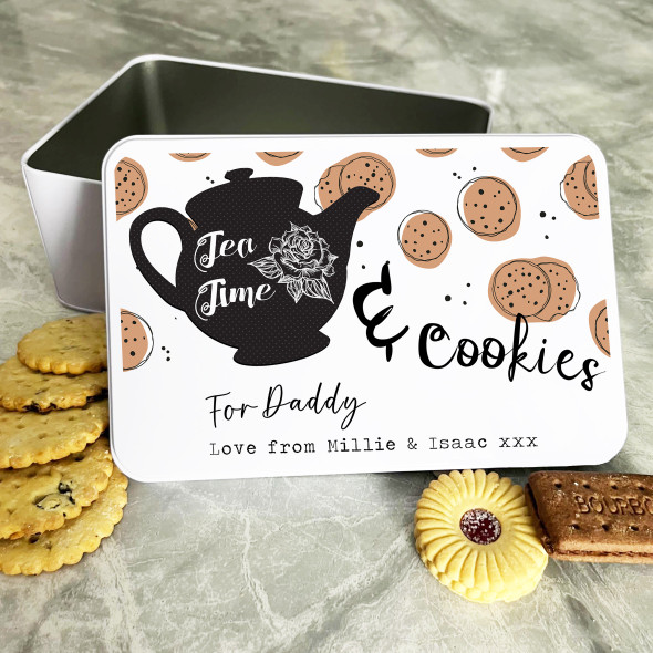 Tea Time & Cookies Daddy Personalised Gift Cookies Treats Biscuit Tin