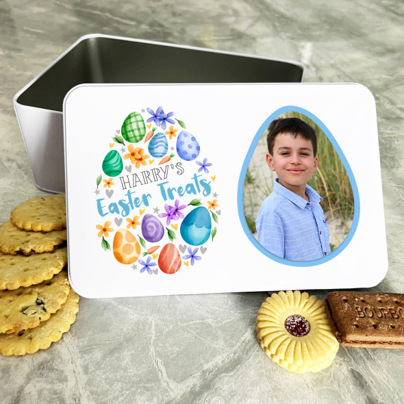 Easter Treats Boy Photo Easter Egg Personalised Gift Biscuit Sweets Treat Tin