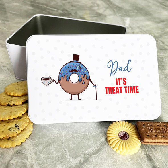 Funny Donut Treat Time Dad Personalised Gift Baking Cake Tin