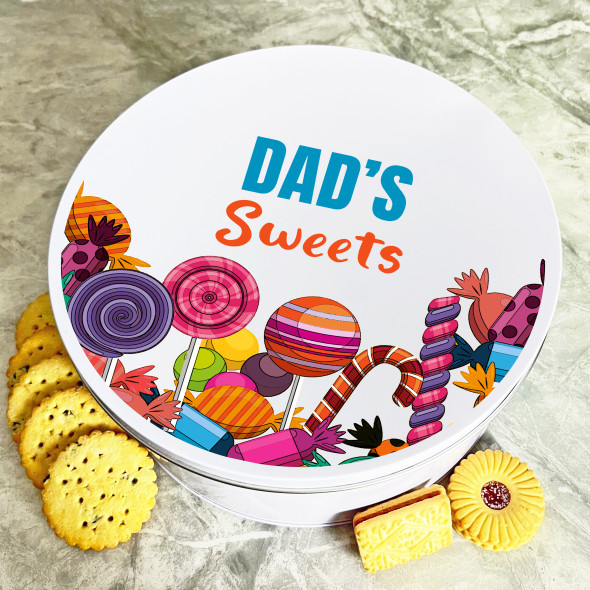 Bright Sweets Dad's Round Personalised Gift Cake Biscuits Sweets Treat Tin