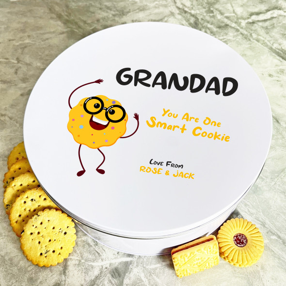 Grandad Smart Cookie Funny Personalised Gift Round Cookies Treats Biscuit Tin