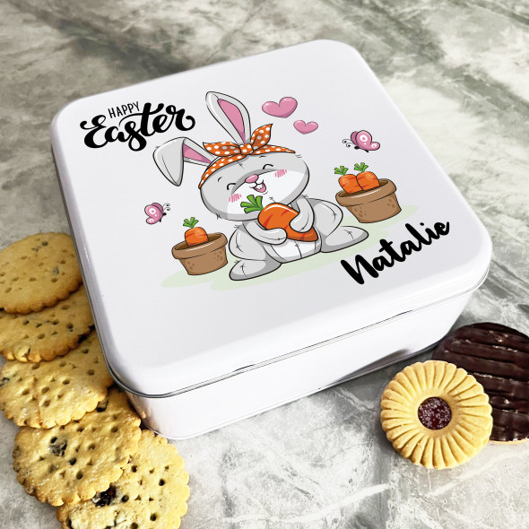 Cute Bunny & Carrot Easter Personalised Gift Cake Biscuits Sweets Treat Tin