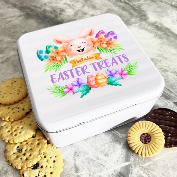 Happy Bright Easter Bunny Personalised Gift Cake Biscuits Sweets Treat Tin