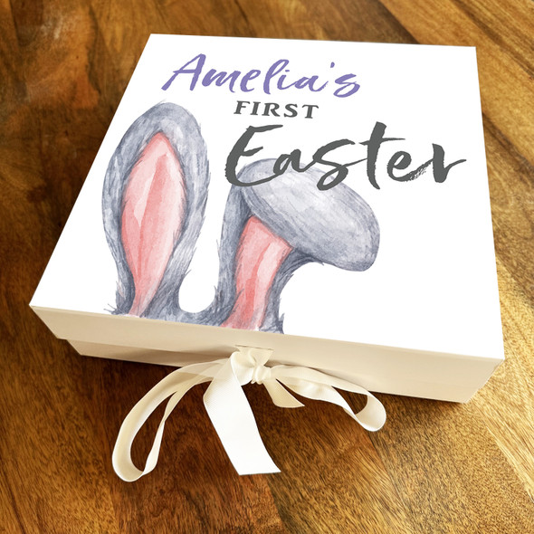 Bunny Ears First Easter Personalised Square Keepsake Hamper Gift Box