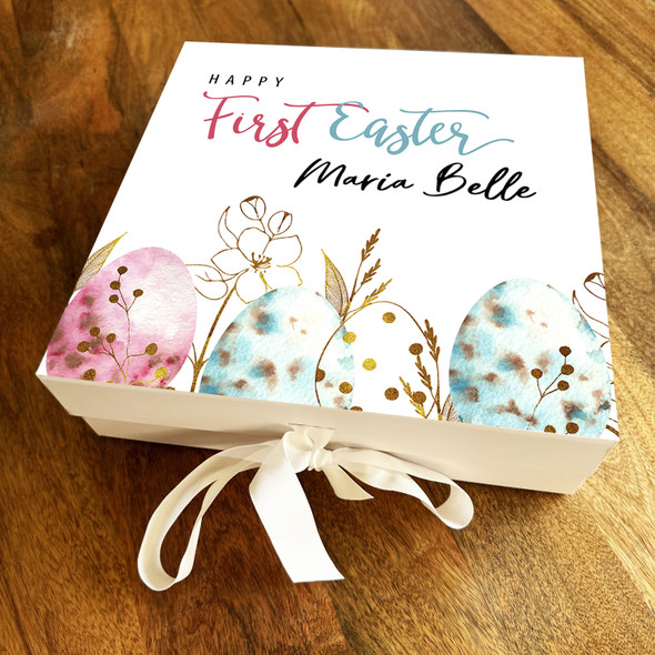 Eggs & Gold Floral First Easter Personalised Square Keepsake Hamper Gift Box