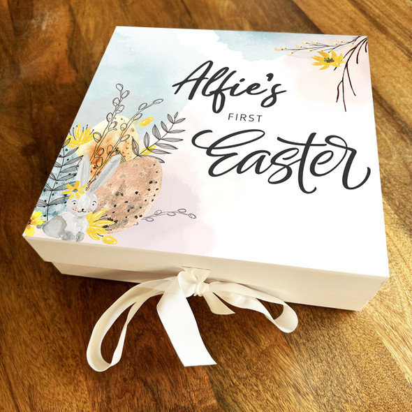 Pastel Wild Flowers Happy 1st Easter Personalised Square Hamper Gift Box
