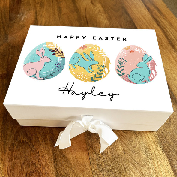 Patterned Eggs Rabbits Happy Easter Personalised Keepsake Hamper Gift Box
