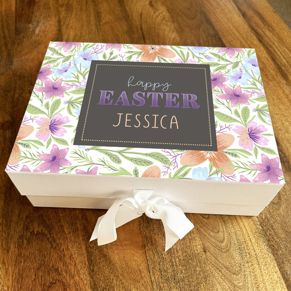 Pretty Flowers Colourful Happy Easter Personalised Keepsake Hamper Gift Box