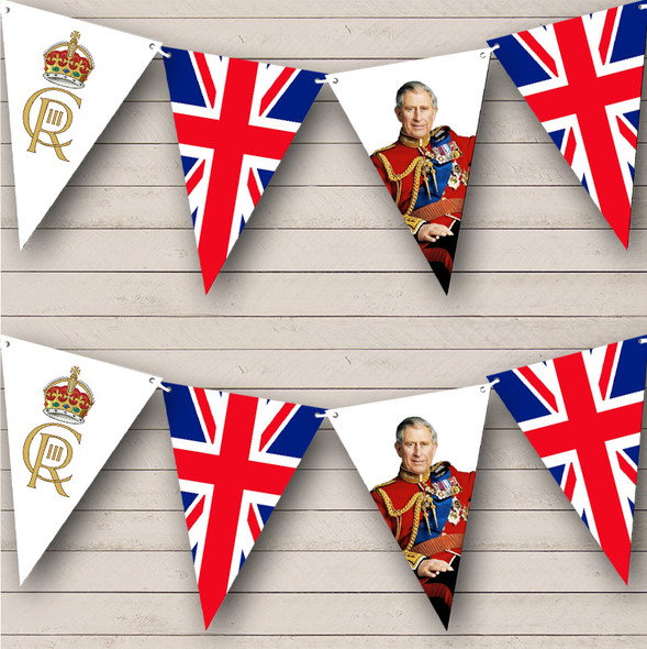 Monogram Union Jack His Majesty King Charles III Coronation Flag Banner Bunting