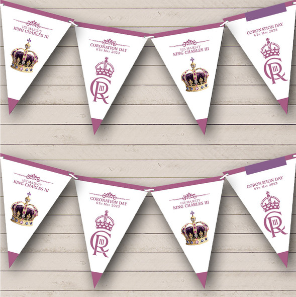 Purple Official Emblem His Majesty King Charles Coronation Flag Banner Bunting