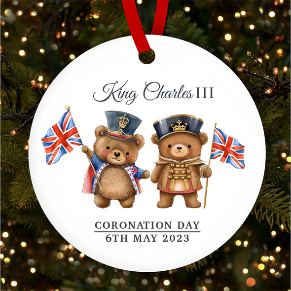 Teddy Bears Guards King Charles III Coronation Souvenir Round Hanging Ornament