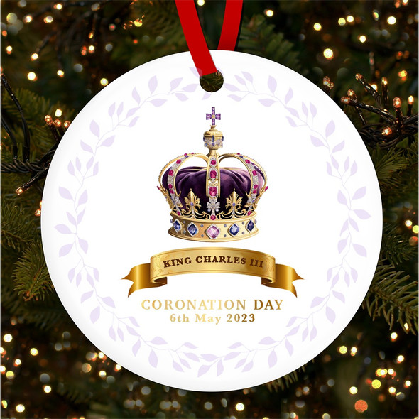 Purple Gold Crown King Charles III Coronation Souvenir Round Hanging Ornament