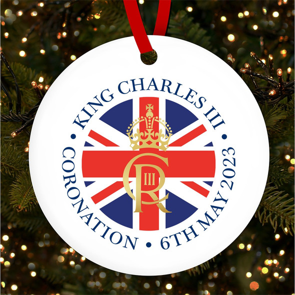 UK Flag Monogram King Charles III Coronation Souvenir Round Hanging Ornament