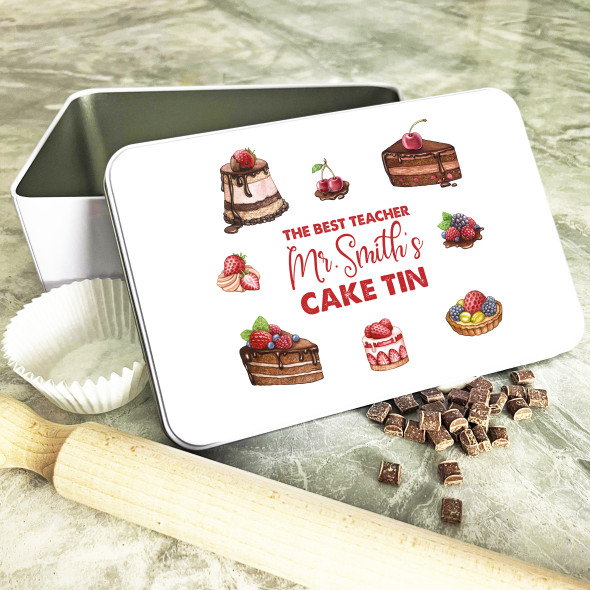 Delicious Cakes Best Teacher Rectangle Personalised Cake Tin