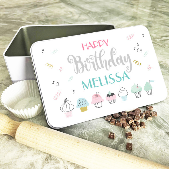 Happy Birthday Cakes Pastel Rectangle Personalised Cake Tin