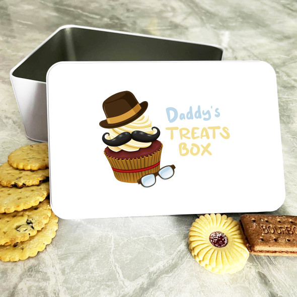 Moustache Cupcake Daddy's Personalised Rectangle Treat Tin