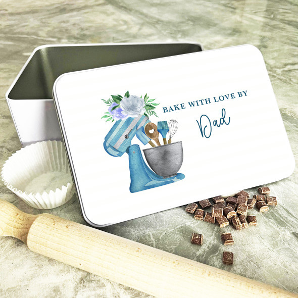 Dad Blue Cake Mixer Flowers Rectangle Personalised Cake Tin