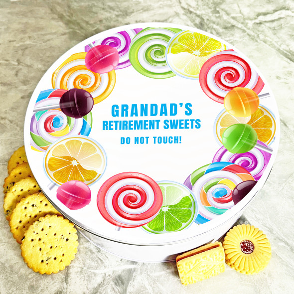 Round Grandad Retirement Colourful Sweets Personalised Treat Tin