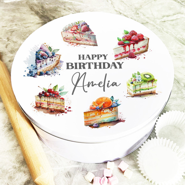 Round Birthday Pretty Painted Cakes Personalised Cake Tin