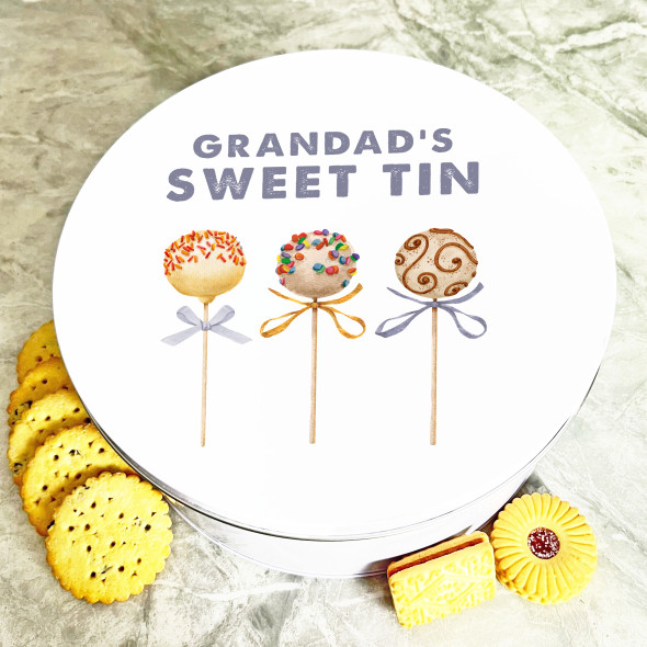 Round Watercolour Lollipops Grandad's Sweets Personalised Treat Tin