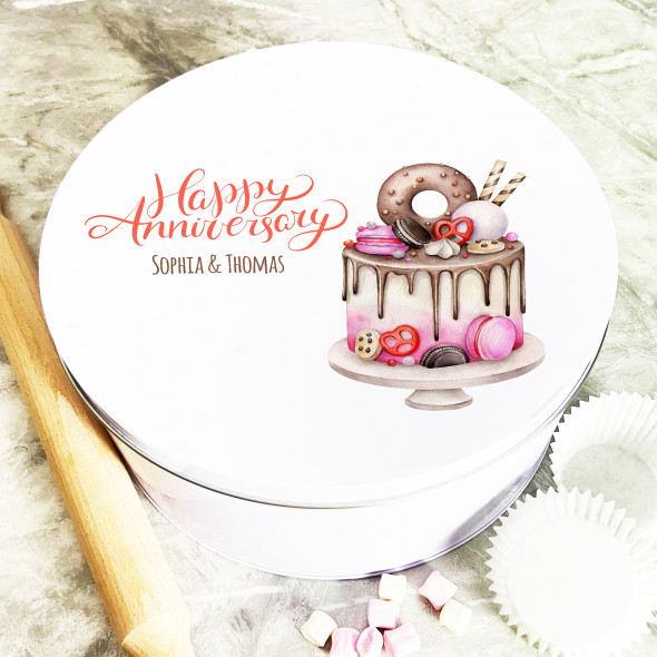 Round Watercolour Treat Anniversary Personalised Cake Tin