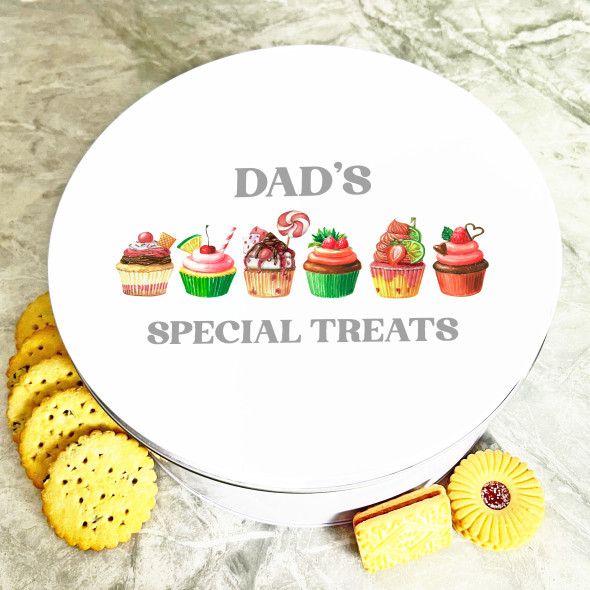 Round Cupcakes Dad's Special Treats Personalised Cake Tin