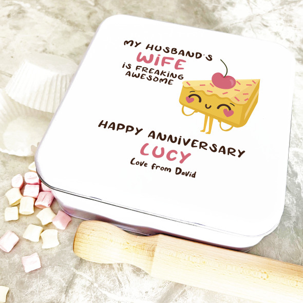 Square Cute Wife Anniversary Personalised Cake Tin