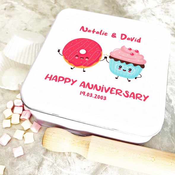 Square Funny Couple Cupcakes Anniversary Personalised Cake Tin