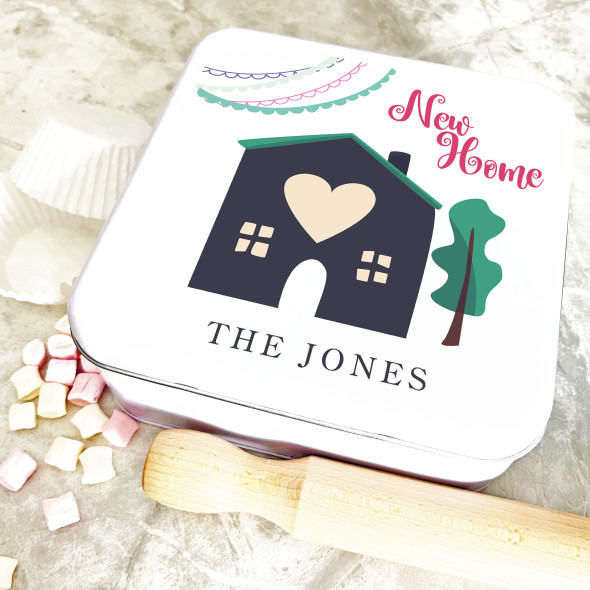 Square New Home Bunting Personalised Treat Tin