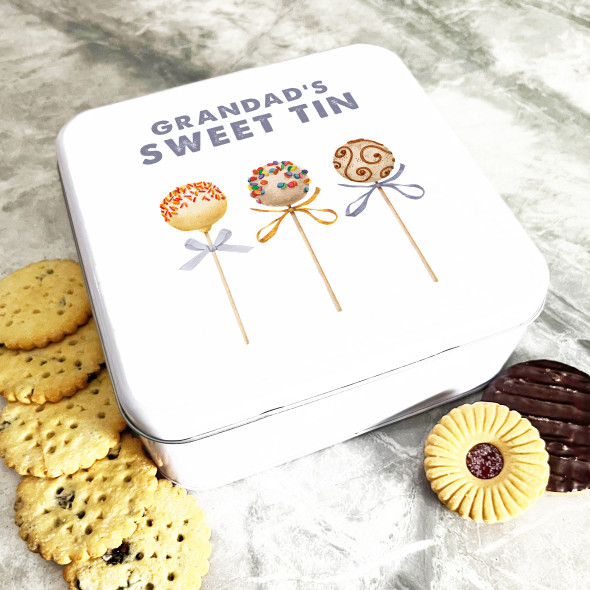 Square Watercolour Lollipops Grandad's Sweets Personalised Treat Tin