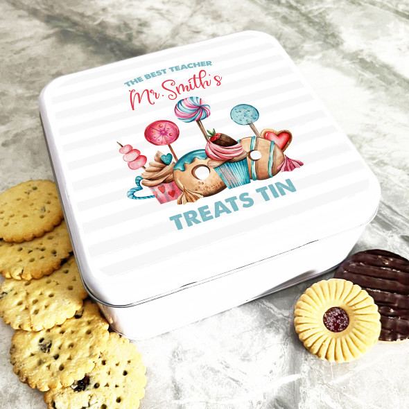 Square Watercolour Treats Best Teacher Personalised Treat Tin