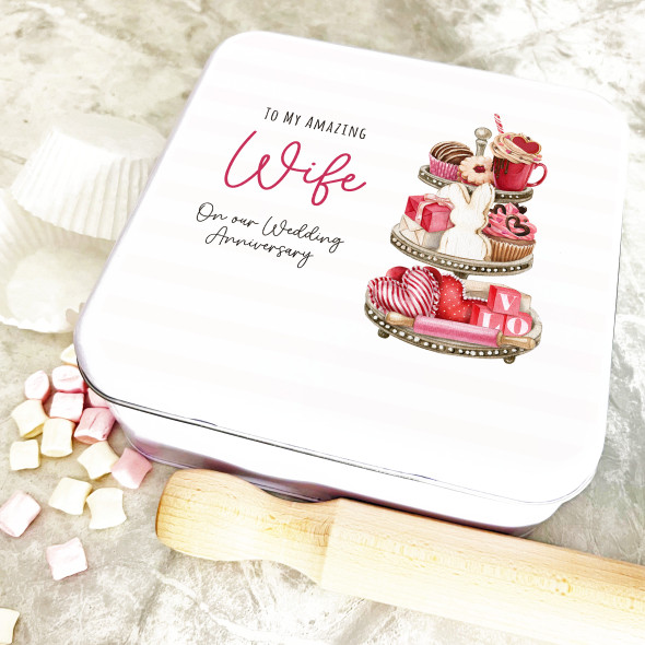 Square Anniversary Wife Sweet Pastry Personalised Cake Tin