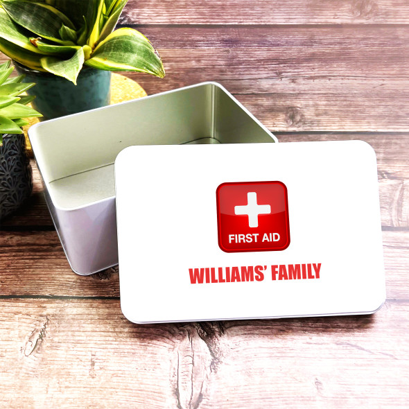 First Aid Logo Family Rectangle Personalised Medicine Tin