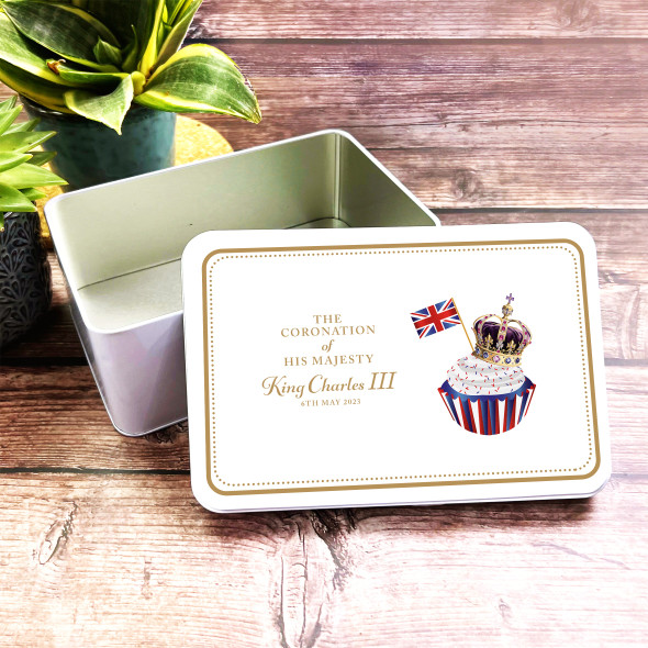 Uk Flag Cupcake Purple Crown King Charles III Coronation Souvenir Tin