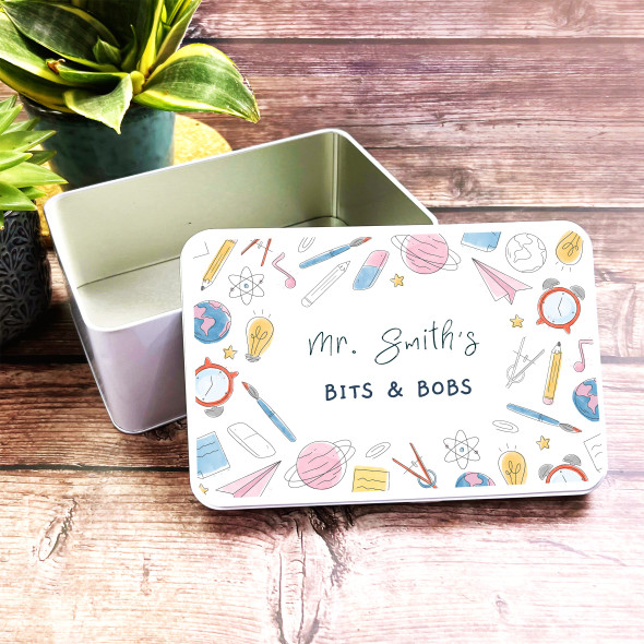 Watercolour Teacher Icons Frame Personalised Bits & Bobs Storage Tin